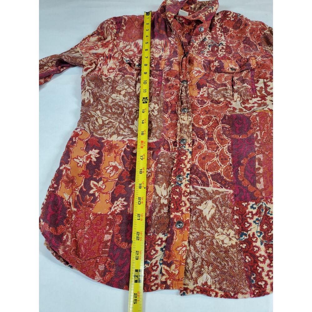 Lucky Brand Womens Small Patchwork Top Boho Button Down Rust Bohemian - Picture 9 of 10